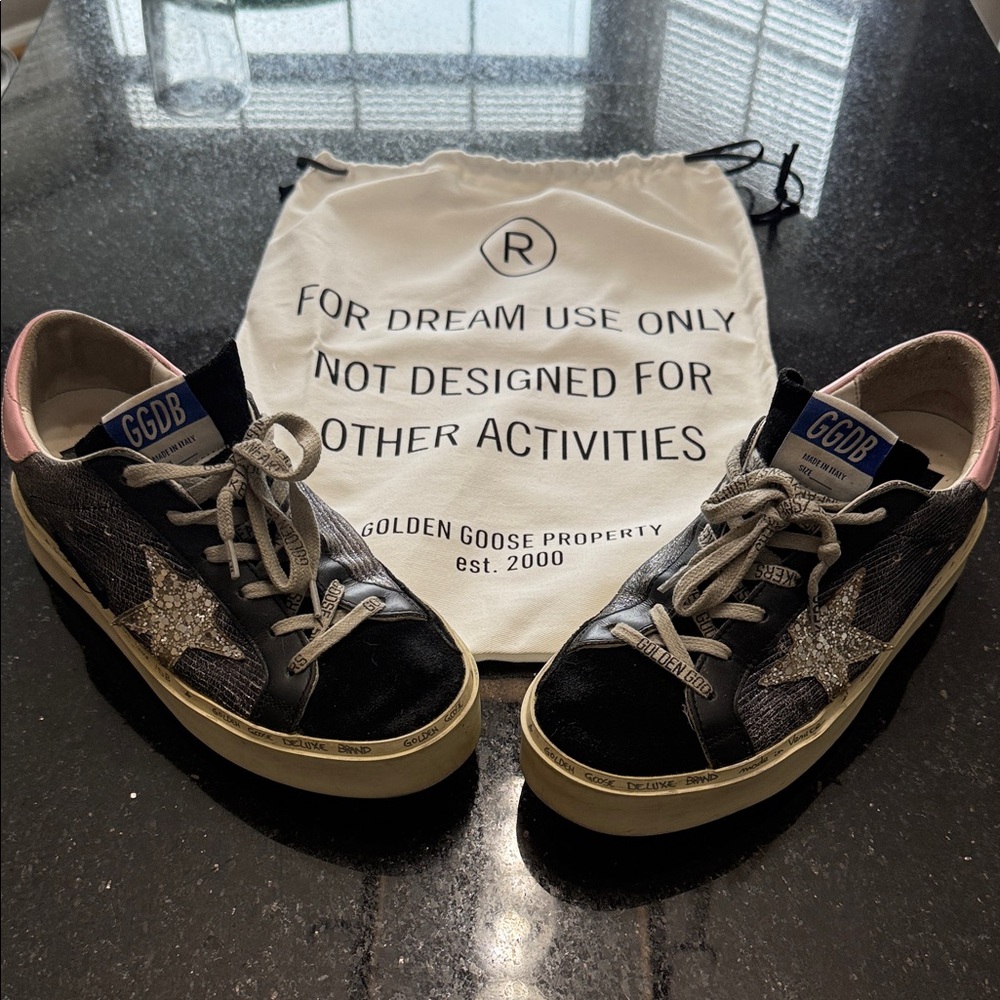 Golden Goose Kids Black and Silver Star Sneakers